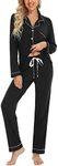 Anjue Pajamas for Women Soft Button Up Pajama Set Long Sleeve Shirt and Pajama Pants Lounge Sets S-XXL, Black, XX-Large