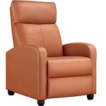 Yaheetech Recliner Armchair Single Padded Seat PU Leather Sofa Lounge Home Living Room Theater Adjustable Leg Rest and Reclining Functions Tan