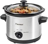 Bestron Slow Cooker for 2 People, Slow Cooker with Ceramic Pan and Glass Lid, 3 Level Thermostat, Ideal for Many Dishes such as Meat, Soups & Vegetables, 1.5 Litres, Colour: Silver