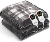 JKMAX Heated Electric Blanket King Size - 100"x90" Flannel Heating Blanket with 10 Heating Levels & 5 Time Settings Over-Heat Protection, Winter Warmer for Adults with ETL Certification（Grey）