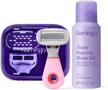 Flamingo Travel Razor Kit for Women – Body & Pubic Razor – Mini Handle, 2 Blade Refills, 2 Travel Size Foaming Shave Gels & Vented Travel Case – Perfect Stocking Stuffer