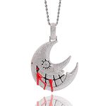 ICEDIAMOND Shiny CZ Simulated Diamond Grinning Crescent Moon Necklace, Iced Out Zircon Gothic New Moon Pendant, Gold Plated Hip Hop Charm Jewelry for Men (White)