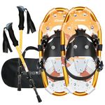 Lightweight Snowshoes for Youth Kids, Aluminum All-Terrain Snowshoes with Adjustable Trekking Poles and Carrying Tote Bag, Special EVA Padded Ratchet Binding, Toe Box, 17", Gold