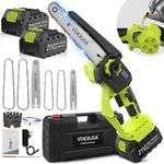 VOERJIA 6&8" Mini Chainsaw, Brushless Cordless Chainsaw with 2×4.0AH Batteries, 2 Guide Plates, 4 Chains, Electric Chainsaw with Automatic Oiler and Adjustable Chain for Cutting Branche, Trimming Tree