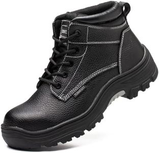 TOSAFZXY Work Boots Indestructible Composite-Toe Waterproof Leather Work Boots Safety Shoes for Men Black 7.5