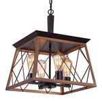 Q&S Farmhouse Rustic Chandeliers,Antique Geometric Pendant Light,Bronze+ORB,4-Lights Industrial Hanging Light Fixtures for Dining Room Kitchen Island Entryway Foyer