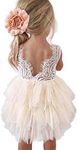 Topmaker Backless A-line Lace Back Flower Girl Dress (5Y, Ivory)