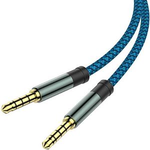 AUX Cable, [5ft / 2 Pack- Copper Shell, Hi-Fi Sound] 3.5mm 1/8" Auxiliary 4 pole stereo Audio Nylon Braided Aux Cord Compatible Car Home Stereos,Speaker,iPhone iPod iPad,Headphones,Sony,Echo Dot(Blue)