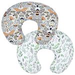 Winmany 2 Pack Baby Nursing Pillow Cover Newborn U-Shaped Breastfeeding Pillowcase Cushion Cover Stretchy Replaceable Forest&Floral Pillow Cover Slipcover 22.5x21