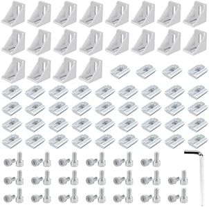 PETOX 20 Set Silver 4040 Series Aluminum Extrusion Profile Connector, Includes 1pc Wrench, 20pcs 3540 Corner Bracket, 40pcs M8 T-Slot Sliding Nuts and Hex Screw Bolt for 20S Aluminum Rail Accessories
