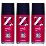 Z Men's Classic Deo, 150ml X 3, Woody, Musky Fragrance, Luxury deodorants, Prevents Odor, Refreshing Premium Aromatic Long lasting Perfume, Body Spray for Party, Office, Date (Pack of 3)