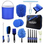 Outigu Professional Car Cleaning Kit, 17PCS Exterior and Interior Car Washing Products with Bag, Wheel Brush, Bucket, Air Vent Brush, Washing Gloves, Sponges, Window Scraper, Duster, Detail Brush (17)