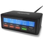 MANTO 65W USB C Charger with LCD Display, 5 Port PD Fast Charger with Quick Charger 20W USB-C Power Adapter and QC 3.0 Port, Multiple Charging Station Compatible with iPhone, iPad, Samsung, Xiaomi