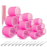 WOODFIB 31 PCS Hair Rollers Set, 18 Pcs Self Grip Hair Rollers Include 64mm 44mm 36mm, 12 Clips, 1 Combs for Long Medium Short Hair, DIY Hair Styling, Salon Hairdressing Rollers Tools (Pink)