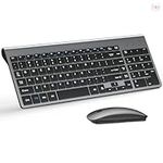 Wireless Keyboard and Mouse Ultra Slim Combo, TopMate 2.4G Silent Compact USB 2400DPI Mouse and Scissor Switch Keyboard Set with Cover, 2 AA and 2 AAA Batteries, for PC/Laptop/Windows/Mac - Gary Black