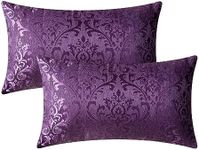 CaliTime Pack of 2 Throw Pillow Covers Cases for Couch Sofa Home Decoration Vintage Damask Floral Shining & Dull Contrast 12 X 20 Inches Deep Purple