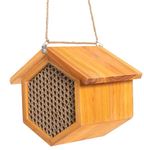 Mason Bee House Wax Coated Bee House, Bee Hotel for The Garden,Pollinator House Waterproof, Natural Handmade Wooden Mason Bee Hotel for Pollinating Bees Garden Supplies,Attracts Peaceful Bee