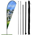 Anley Teardrop Feather Flagpole Set - Assembled Flutter Banner Pole Set with Carrying Bag - Fits 3Ft X 7.5Ft Feather Flags(Not Included) - Flagpole ONLY