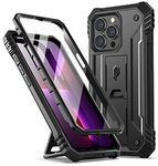 Poetic Revolution Series Case Compatible with iPhone 13 Pro 6.1 inch (2021 Release), Full-Body Rugged Shockproof Heavy Duty Protective Cover with Kickstand and Built-in Screen Protector, Black