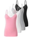 Ymmchy Adjustable Camisoles Lace Camisoles for Women V Neck Vest Tops Spaghetti Strap Tank Top 4-Pack Black/Gray/White/Pink S