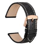 WOCCI 19mm Leather Watch Strap for Men and Women, Italian Leather, Embossed Alligator Grain, Rose Gold Buckle (Black/Beige Stitching)