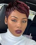 Qingcheng Short Wavy Hair Wig Synthetic Short Wigs for Black Women Short Pixie Cut Wig Wine Red Hair Wig Short Haircuts for Women