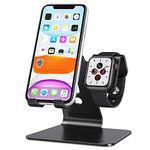 OMOTON 2 in 1 Phone and Apple Watch Stand, Desktop Stand Holder (NOT Include Charger) for All iPhone 15 14 13 12 and Apple Watch Series 9/8/SE2/7/6/SE/5/4/3/2 (Both 45/44/42/41/38mm)-Black