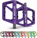 BUCKLOS Mountain Bike Pedals MTB Pedals Flat, Bicycle Road Bike Adult Large Platform Pedal with Non-Slip Grips for Gravel/Ebike/Hybrid Bikes/Beach Cruiser(9/16 Nylon Purple)