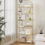 Hzuaneri 6 Tier Bookcase Bookshelf, Wide Tempered Glass Bookshelves, Slim Shelving Unit for Bedroom, Bathroom, Home Office, Steel Frame, Gold BC21699G