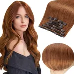 Full Shine Copper Hair Extensions Clip in Hair Extensions Double Weft Straight Human Hair Clip in Extensions Real Human Hair Extensions Clip ins for Women 14inch 7 Pcs 120G