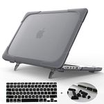 Mektron Shockproof Outer Hard Case Cover with TPU Bumper & Foldable Stand for MacBook Pro 15 with Retina Display (Model A1398 2015 Release) with Dust Plug & Keyboard Cover (Gray)