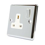 AET CPC1GSOCWC Polished Chrome Classical 1 Gang White Insert Metal Rocker Switch-13 Amp Single Plug Socket, 240 V