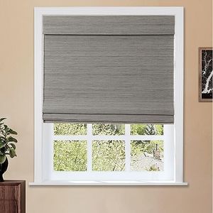 TWOPAGES No Drill Roman Shade Ramie Cordless Roman Shade for Indoor Windows, Custom Made Window Treatment Light Filtering Shade for Patio, Roman Window Shade, Windswept, 1 Piece