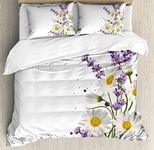 Lavender King Size Duvet Cover Set by Ambesonne, Vivid Bouquet with Daisies Color Slashes Scenic Modern Artistic, Decorative 3 Piece Bedding Set with 2 Pillow Shams, Lilac Reseda Green Marigold