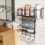 Wall-Mounted Hair Dryer Holder Styling Tool Organizer 4-Shelf Storage Wire Basket with Hook Heat Safe Rack for Hair Straighteners,Curling Wands,Flat Iron,Perfume,Cabinet Door Bathroom Kitchen