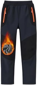 MoFiz Kids Fleece Lined Elastic Waist Pull On Hiking Snow Ski Pants Waterproof Winter Warm Pants with Zippered Pocket, Dark Grey, Medium
