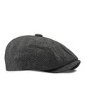 Dalababa Mens Herringbone 8 Panel Caps, Classic Newsboy Tweed Flat Cap Baker Boy Adjustable Gatsby Irish Beret Peaky Style Hat Unisex - Black