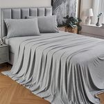 Single Bed Cotton Sheet Set Jersey Knit Soft Sheets Ultra Breathable Skin-Friendly Cotton Jersey Dorm Children Sheets T Shirt 3pcs Cotton Stretchy Sheet Set Cotton Cozy Bed Sheet(Grey Marle, Single)