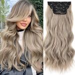 Samtress 20 Inch Clip in Hair Extensions for Women 4 PCS Long Wavy Clip in Hair Extension Ashy Blonde Synthetic Fiber Thick Hairpieces (#88H86)