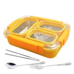 PLUSPOINT Bento Lunch Box Insulated Air Tight Lunch Box and Portable Utensils, Stainless Steel Lunch Containers, Leak Proof Bento Box for Kids, Adults, Men Women (New Yellow)