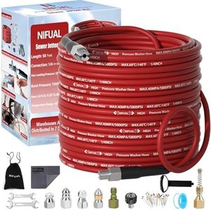 YETIANICAL Pressure Washer Cleaning Kit 1/4 Inch NPT Corner Max Working Pressure 5800 PSI Durable Sewer Blasting Hose 5 Sewer Blasting Nozzles (100FT) (Sewer Jetter Kit)