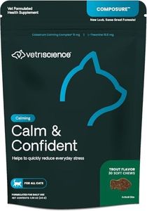 VetriScience Composure Cat Calming Chews - Clinically Supported Cat Anxiety Relief Supplement for Stress, Grooming, Vet Visits, Separation & More - 30 Count, Trout Flavor