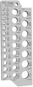 NORTOOLS Stainless Steel Gauges for Fractional Drill Bit Size Gauges – 29 Holes (1/16" to 1/2" by 1/64") with Wire Diameter Index, Precision Etched Markings for Machinists & Woodworkers (Sliver)