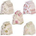 25 Pieces Floral Burlap Drawstring Bags 5 x 7 Inches Linen Gift Bags Goodie Treat Bags Party Favor Jewelry Cloth Pouches with Printed Flower Wrap Drawstring for DIY Christmas Wedding Birthday Party