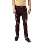 Urbano Fashion Men's Brown Slim Fit Heavy Distressed/Torn Jeans (avdisheavy700-brown-30)