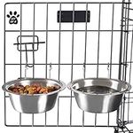 Set of 2 Stainless-Steel Dog Bowls - Cage, Kennel, and Crate Hanging Pet Bowls for Food and Water - 20oz Each and Dishwasher Safe by PETMAKER