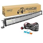 RIGIDON Curved Thin Slim Led Light Bar 32 inch 405W With 12V Wiring Harness Cable Kit, Fog Light for Car Off road Truck ATV 4x4, Flood Spot Combo Beam, Waterproof Driving Work Lamp, 6000K White