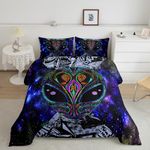 Feelyou Alien Printed Comforter Kids Galaxy Outer Space Themed Bedding Set Boys Girls Trippy Alien Hippie Skull Decor Comforter Set Colorful Tie Dye Quilted Duvet Bedroom Bed Set Full Size…