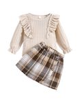 Qiraoxy Baby Girl Clothes Toddler Girls Ruffle Long Sleeve Pullover Tops Plaid Mini Skirt Fashion Set 2Pcs Kids Girl Dresses Spring Outfits 5-6 Years