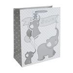 Eurowrap Baby Shower Elephant White Kraf Gift Bag With Gift Tag 100% Recyclable Large